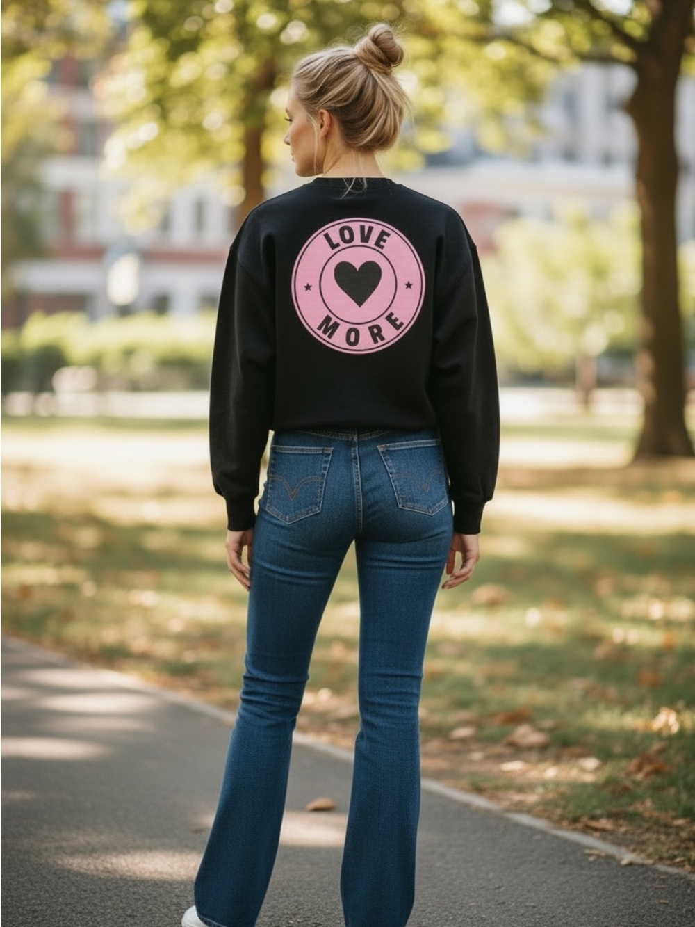 Two to Five Love More Graphic Bomber Jacket Black Cropped Y2K Varsity Small